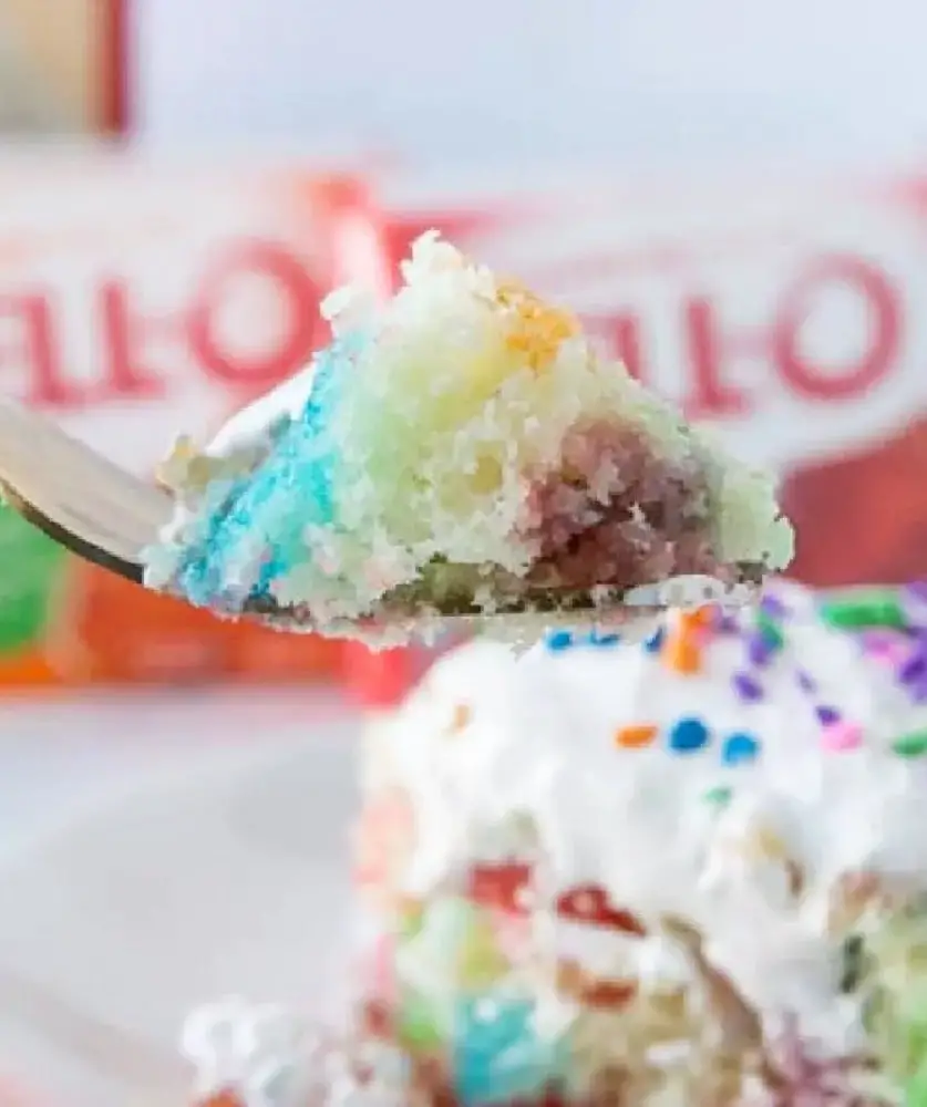 5. Rainbow Jello Poke Cake Recipe