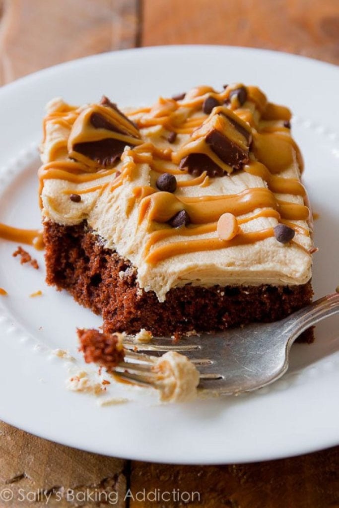 Chocolate Sheet Cake With A Creamy Peanut Butter Frosting