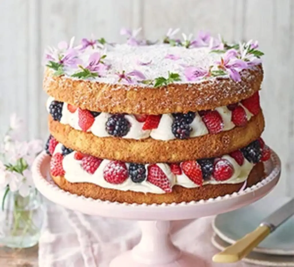 Summer Berry Cake With Rose Geranium Cream