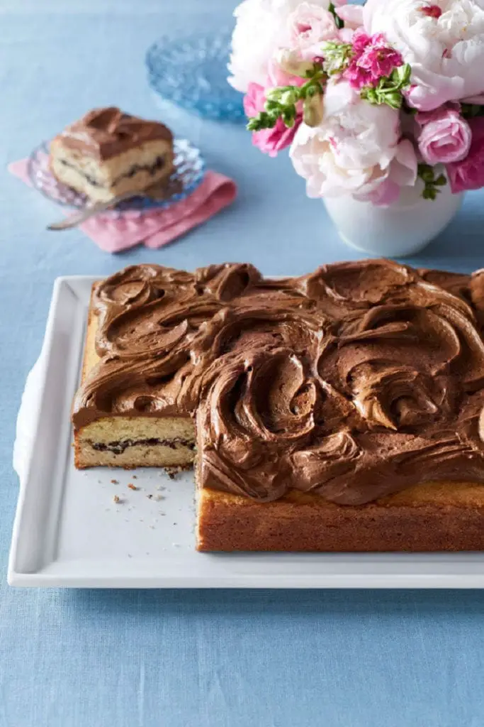 Vanilla Sheet Cake With Chocolate And Cinnamon Filling